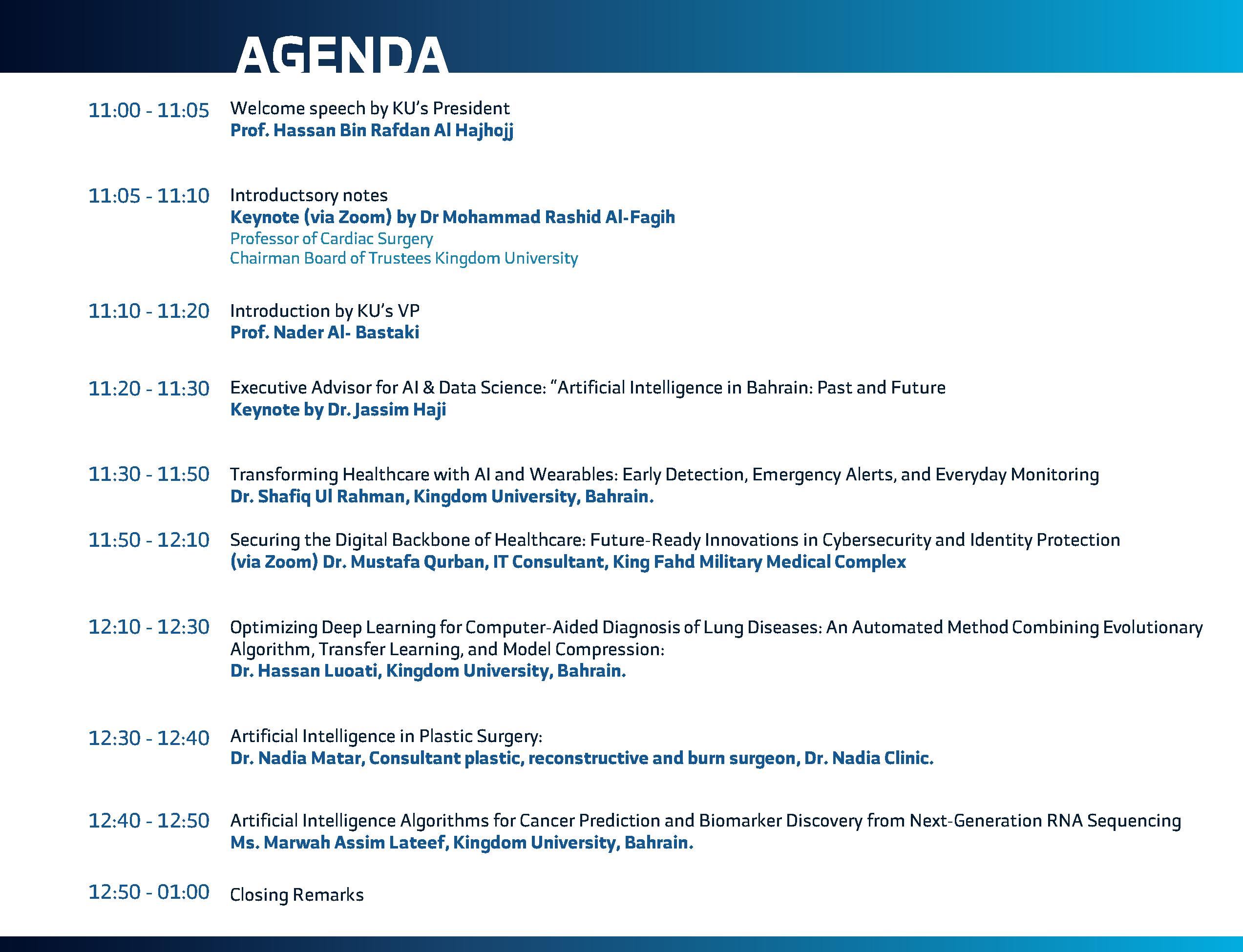 Agenda - AI in Medicine - Schedule